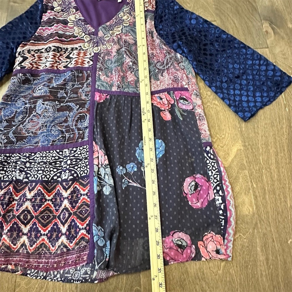 Soft Surroundings Tunic Top Womens Petite Small‎ Multicolor Beaded V-Neck - Picture 3 of 9